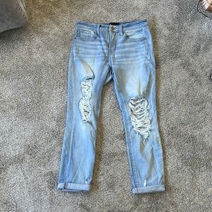 Buckle Ankle Jean Distressed Denim